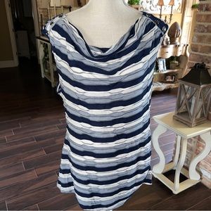 ND New Directions Flowy Navy And Ivory Sleeveless Stretch Tank Top Size XL